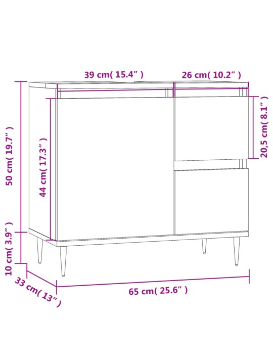 Kylpyhuoneen kaappi betoninharmaa 65x33x60 cm tekninen puu