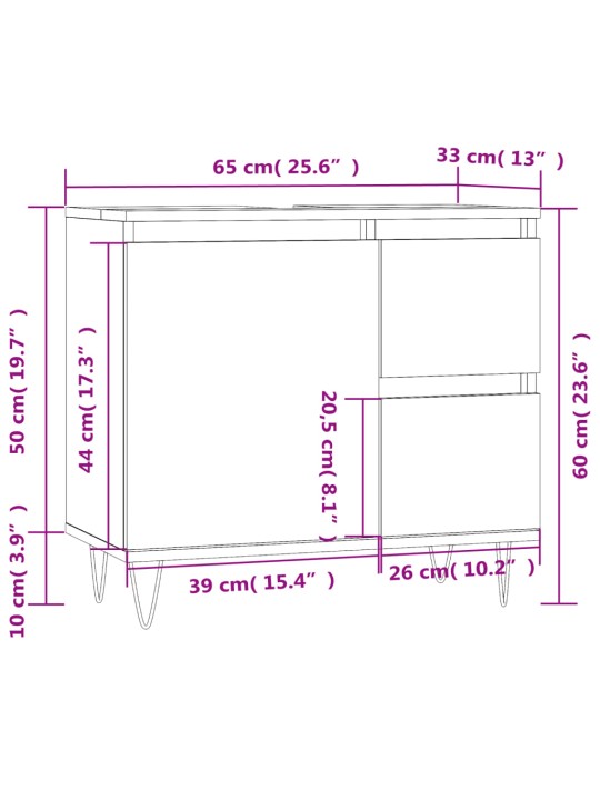 Kylpyhuoneen kaappi ruskea tammi 65x33x60 cm tekninen puu