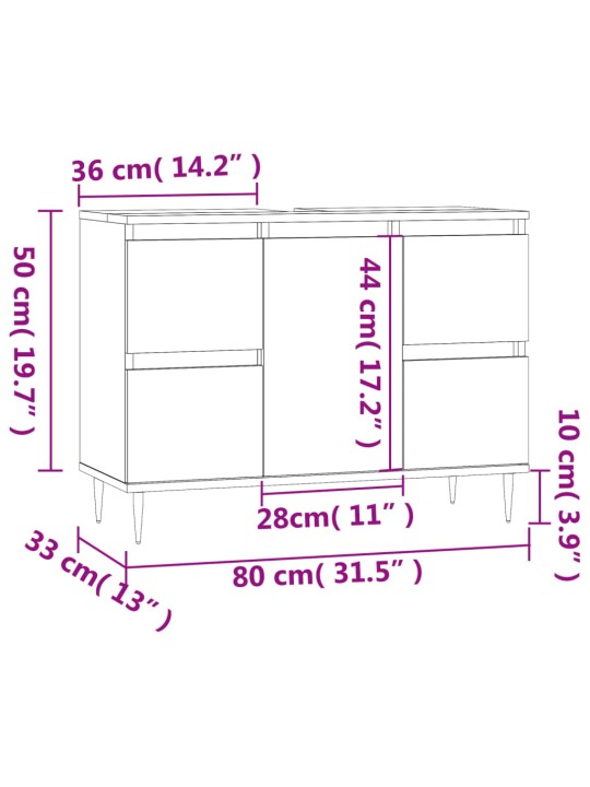 Kylpyhuoneen kaappi betoninharmaa 80x33x60 cm tekninen puu