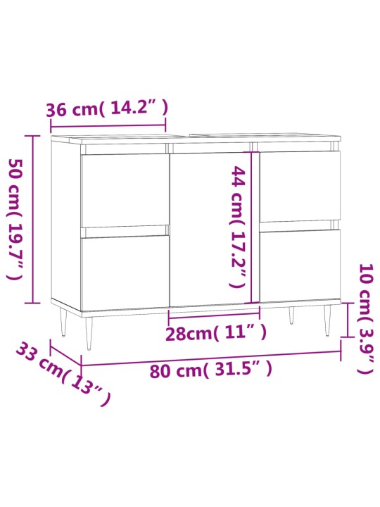 Kylpyhuoneen kaappi ruskea tammi 80x33x60 cm tekninen puu