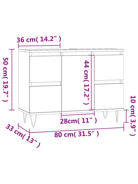 Kylpyhuoneen kaappi betoninharmaa 80x33x60 cm tekninen puu