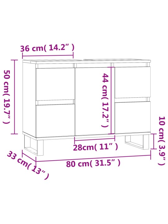 Kylpyhuoneen kaappi betoninharmaa 80x33x60 cm tekninen puu