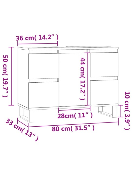 Kylpyhuoneen kaappi ruskea tammi 80x33x60 cm tekninen puu