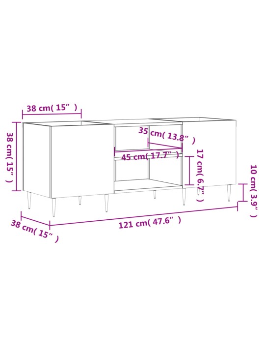 LP-levyjen säilytyskaappi musta 121x38x48 cm tekninen puu