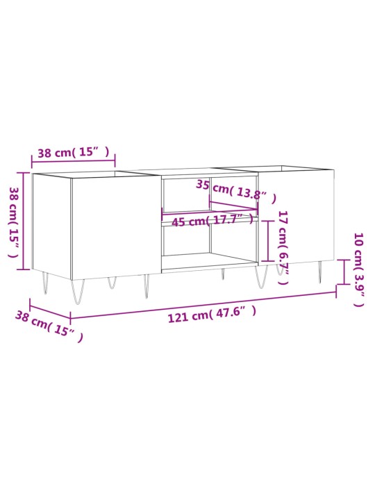 LP-levyjen säilytyskaappi valkoinen 121x38x48 cm tekninen puu