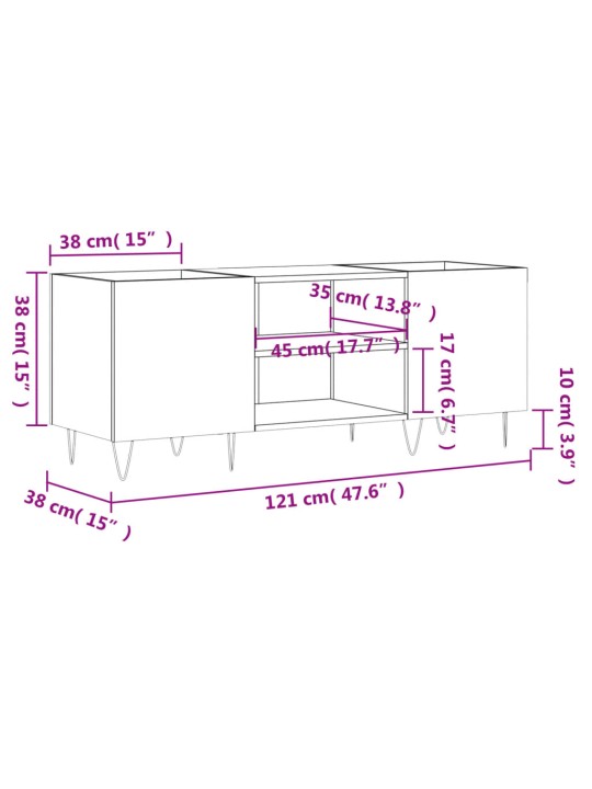 LP-levyjen säilytyskaappi betoninharmaa 121x38x48 cm puu