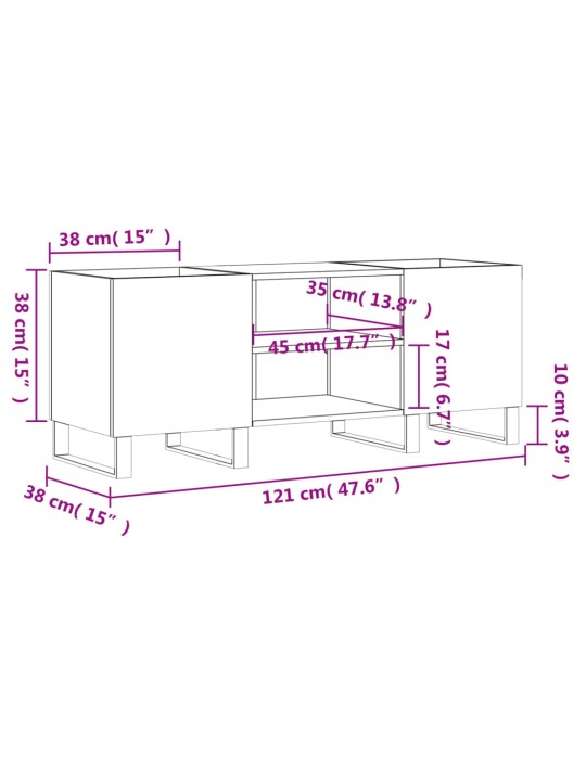 LP-levyjen säilytyskaappi betoninharmaa 121x38x48 cm puu