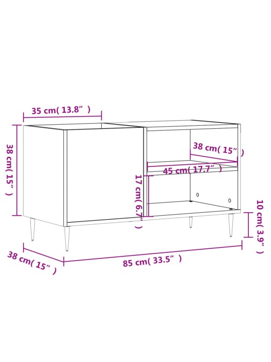 LP-levyjen säilytyskaappi valkoinen 85x38x48 cm tekninen puu