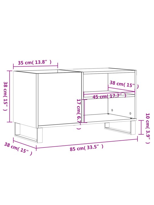 LP-levyjen säilytyskaappi valkoinen 85x38x48 cm tekninen puu