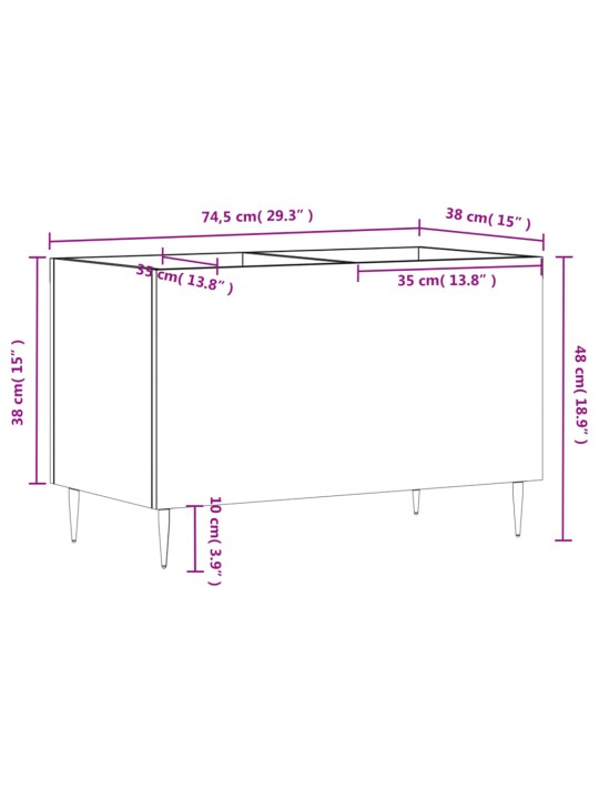 LP-levyjen säilytyskaappi valkoinen 74,5x38x48 cm tekninen puu