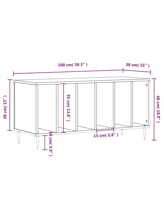 LP-levyjen säilytyskaappi valkoinen 100x38x48 cm tekninen puu