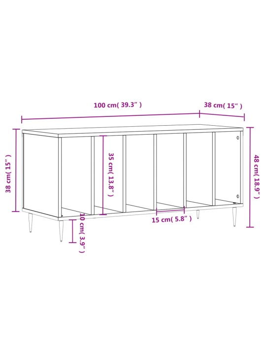 LP-levyjen säilytyskaappi musta 100x38x48 cm tekninen puu