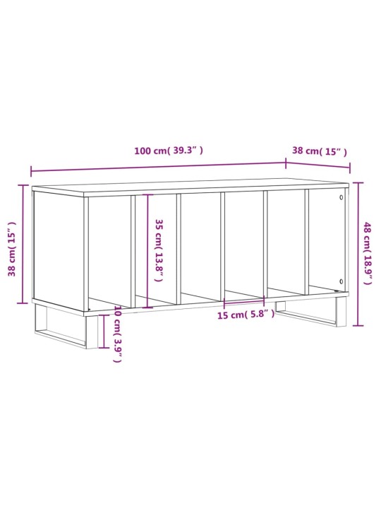 LP-levyjen säilytyskaappi betoninharmaa 100x38x48 cm puu