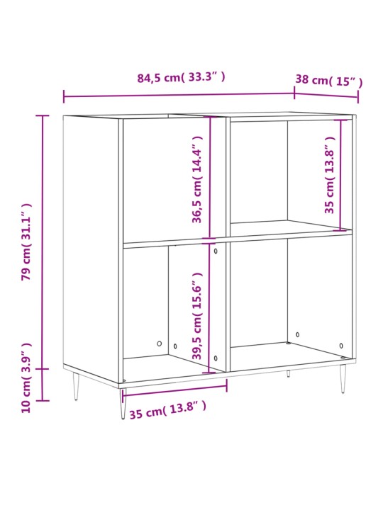 LP-levyjen säilytyskaappi valkoinen 84,5x38x89 cm tekninen puu