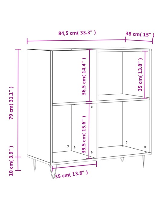 LP-levyjen säilytyskaappi valkoinen 84,5x38x89 cm tekninen puu