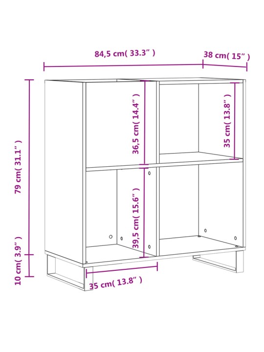 LP-levyjen säilytyskaappi valkoinen 84,5x38x89 cm tekninen puu