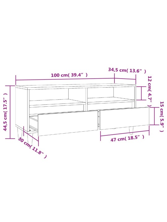 TV-taso valkoinen 100x34,5x44,5 cm tekninen puu