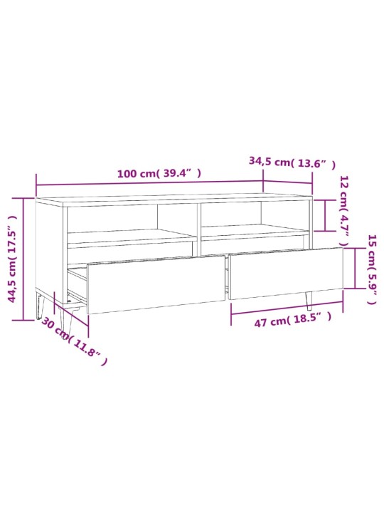 TV-taso valkoinen 100x34,5x44,5 cm tekninen puu