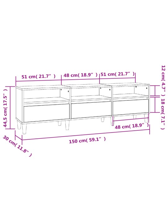 TV-taso musta 150x30x44,5 cm tekninen puu