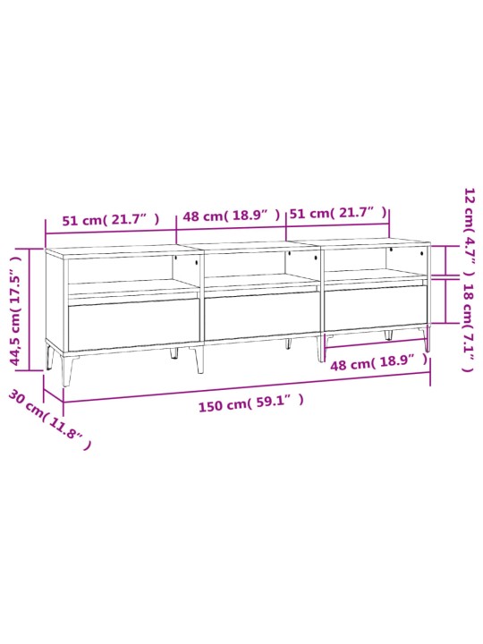 TV-taso musta 150x30x44,5 cm tekninen puu