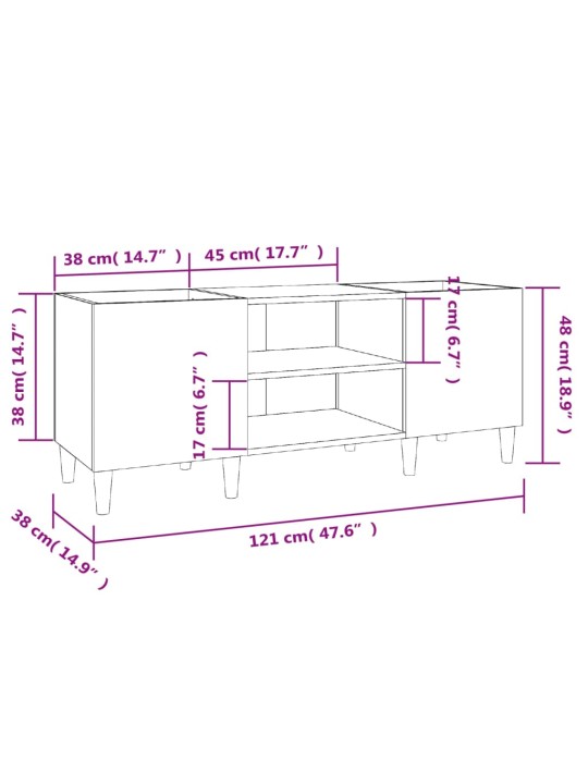 LP-levyjen säilytyskaappi valkoinen 121x38x48 cm tekninen puu