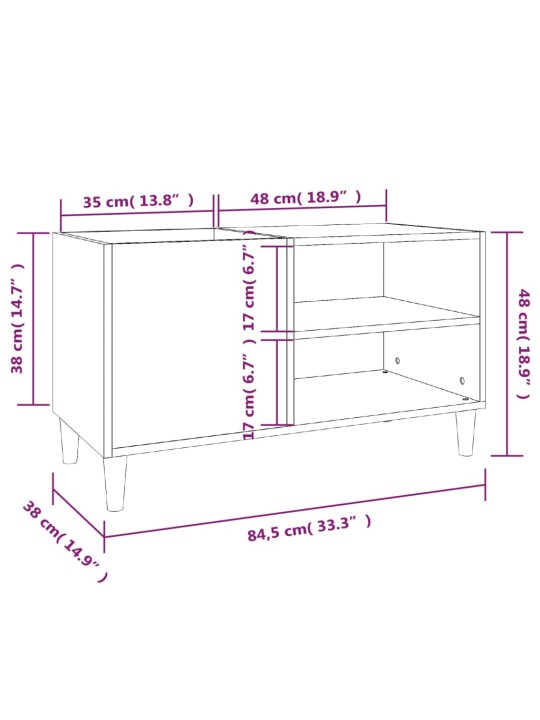 LP-levyjen säilytyskaappi valkoinen 84,5x38x48 cm tekninen puu