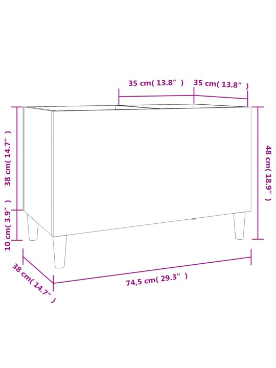 LP-levyjen säilytyskaappi valkoinen 74,5x38x48 cm tekninen puu