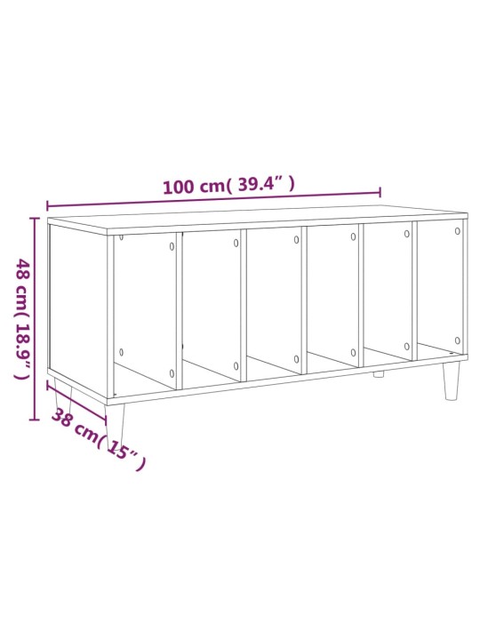 LP-levyjen säilytyskaappi valkoinen 100x38x48 cm tekninen puu