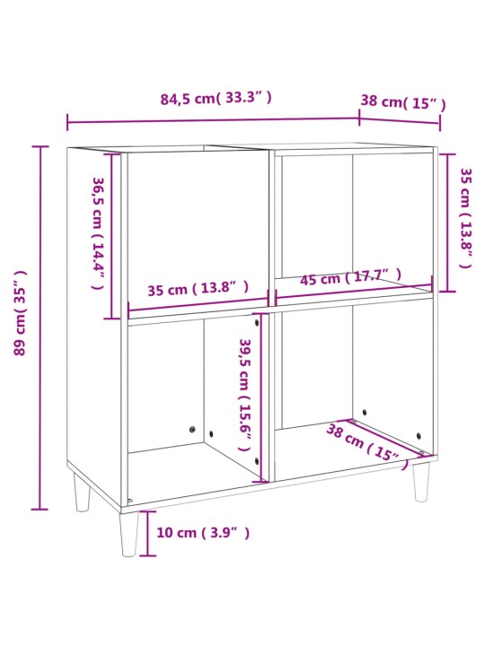 LP-levyjen säilytyskaappi valkoinen 84,5x38x89 cm tekninen puu