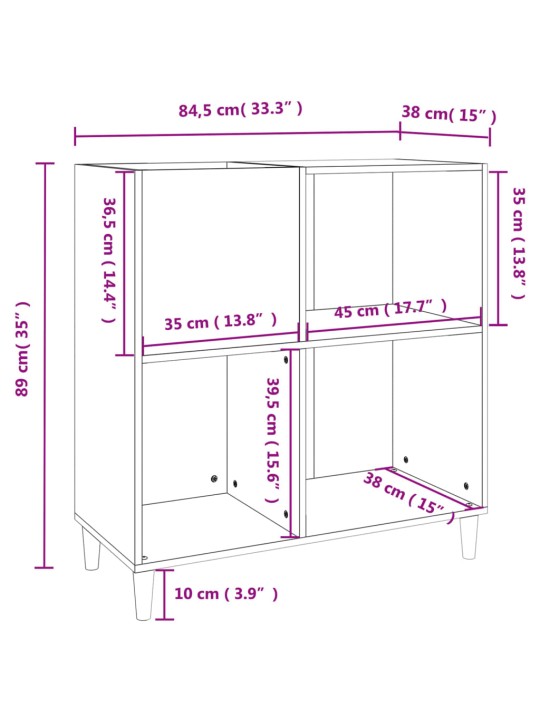 LP-levyjen säilytyskaappi musta 84,5x38x89 cm tekninen puu