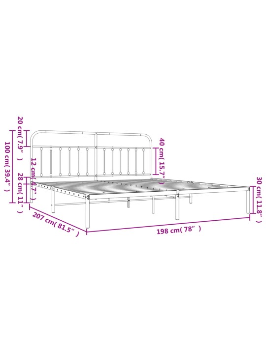 Metallinen sängynrunko päädyllä musta 193x203 cm