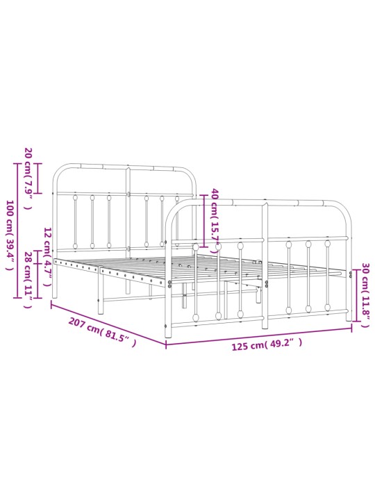 Metallinen sängynrunko päädyillä musta 120x200 cm
