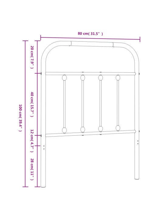 Metallinen sängynpääty musta 75 cm