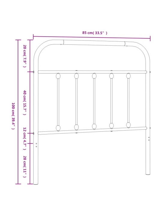 Metallinen sängynpääty musta 80 cm