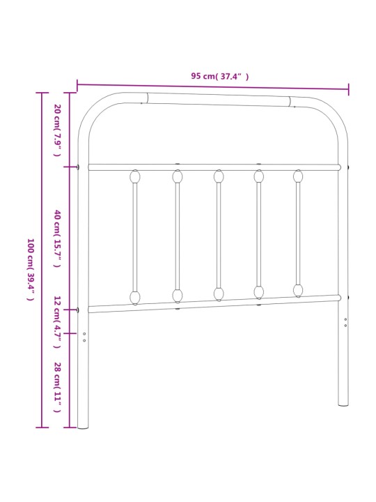 Metallinen sängynpääty musta 90 cm