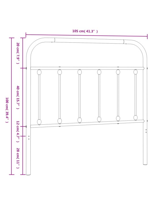 Metallinen sängynpääty musta 100 cm