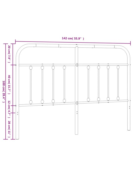 Metallinen sängynpääty musta 135 cm