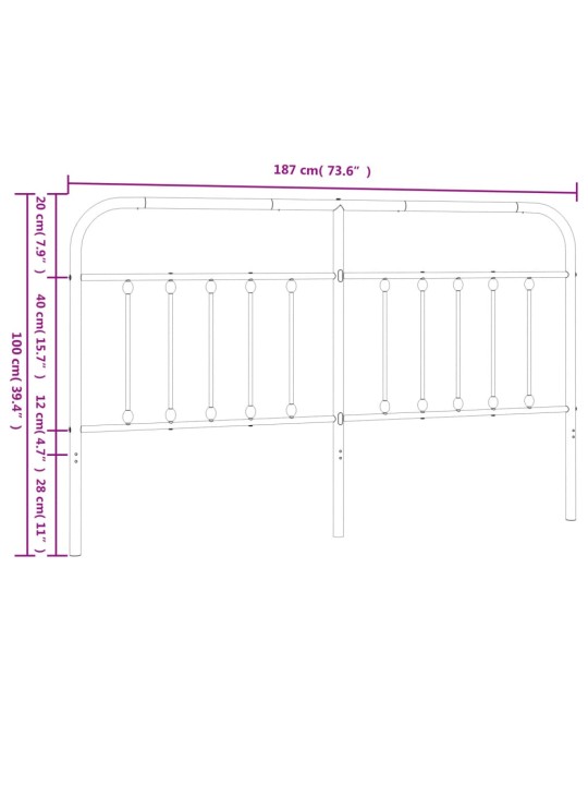 Metallinen sängynpääty musta 180 cm