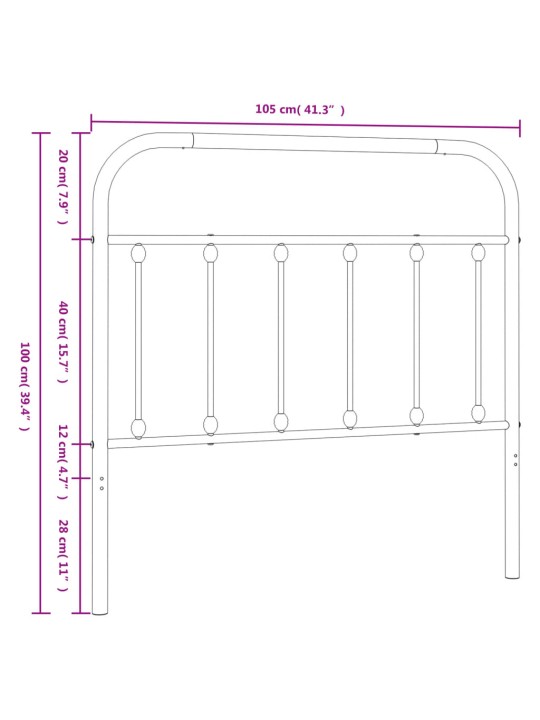 Metallinen sängynpääty valkoinen 100 cm