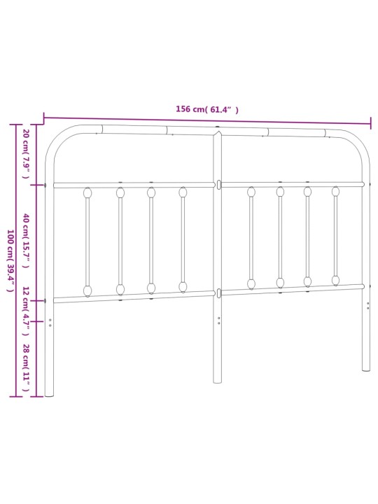 Metallinen sängynpääty valkoinen 150 cm