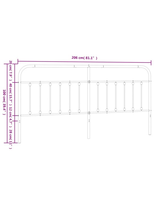 Metallinen sängynpääty valkoinen 200 cm