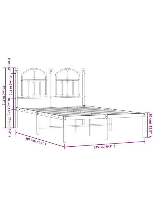 Metallinen sängynrunko päädyllä musta 120x200 cm