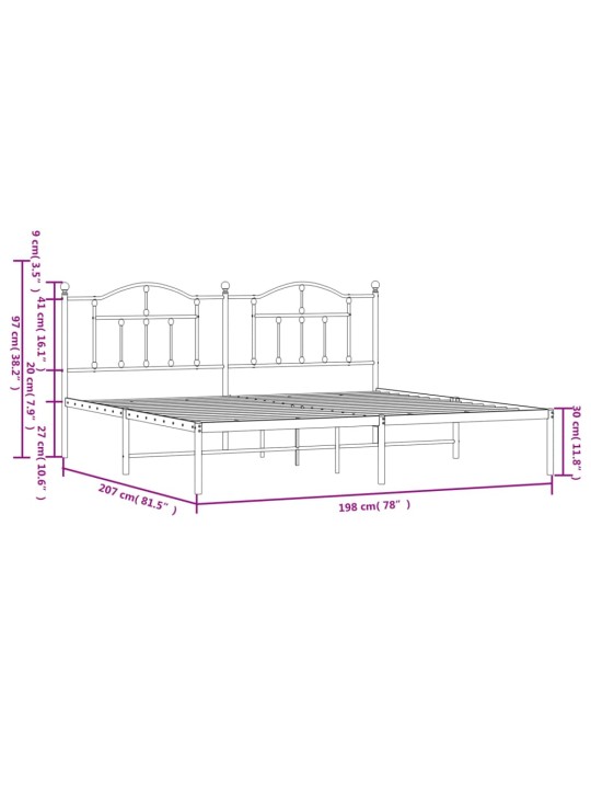 Metallinen sängynrunko päädyllä musta 193x203 cm