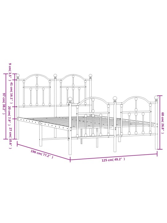 Metallinen sängynrunko päädyillä musta 120x190 cm