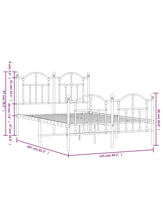 Metallinen sängynrunko päädyillä musta 120x200 cm