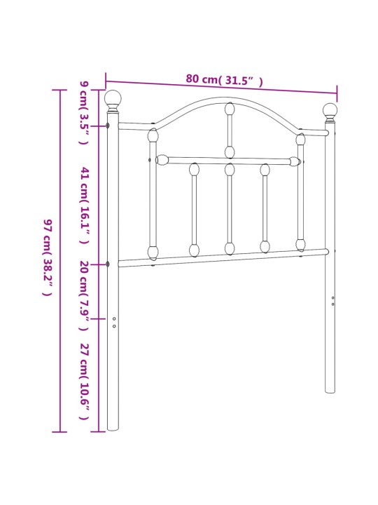 Metallinen sängynpääty musta 75 cm