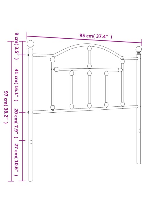 Metallinen sängynpääty musta 90 cm