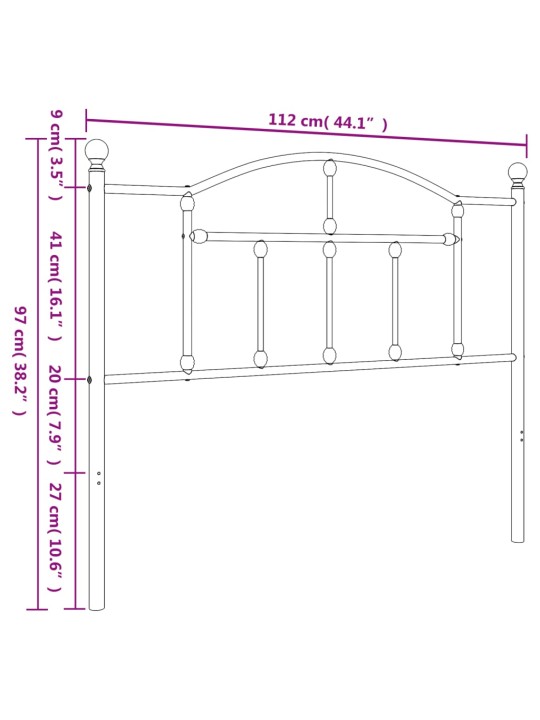 Metallinen sängynpääty musta 107 cm