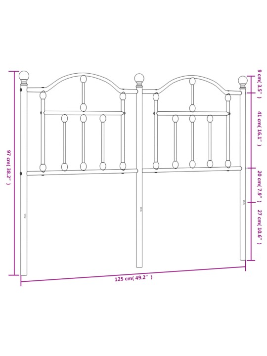 Metallinen sängynpääty musta 120 cm