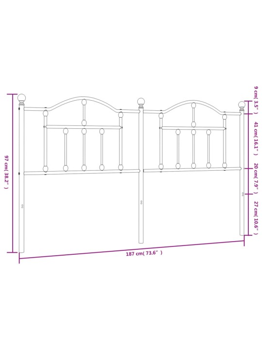 Metallinen sängynpääty musta 180 cm